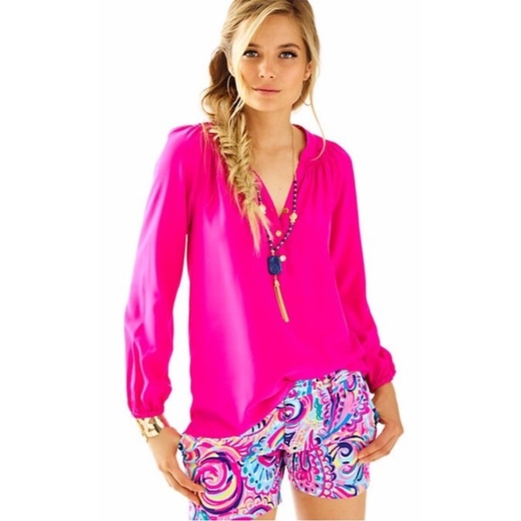 Lilly Pulitzer Elsa Silk Pink Top Long Sleeve Size Large - Picture 3 of 11